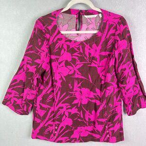 Soft Surroundings Blouse Women Small Fuchsia Pink Tropical Oceo Gauze Top